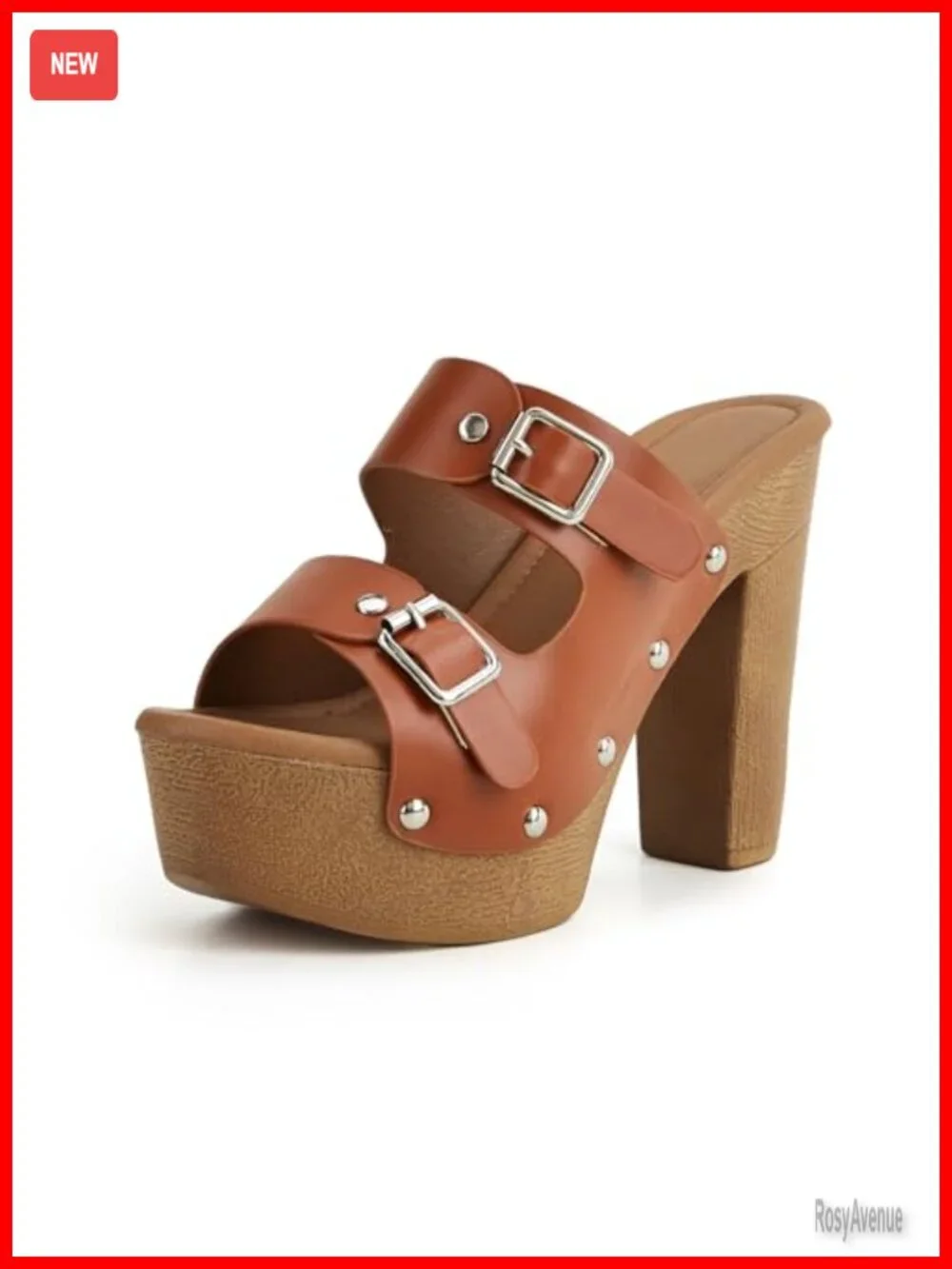 Platform Block Heel Sandals Chunky Faux Wooden Peep Toe Slides Mules for Women